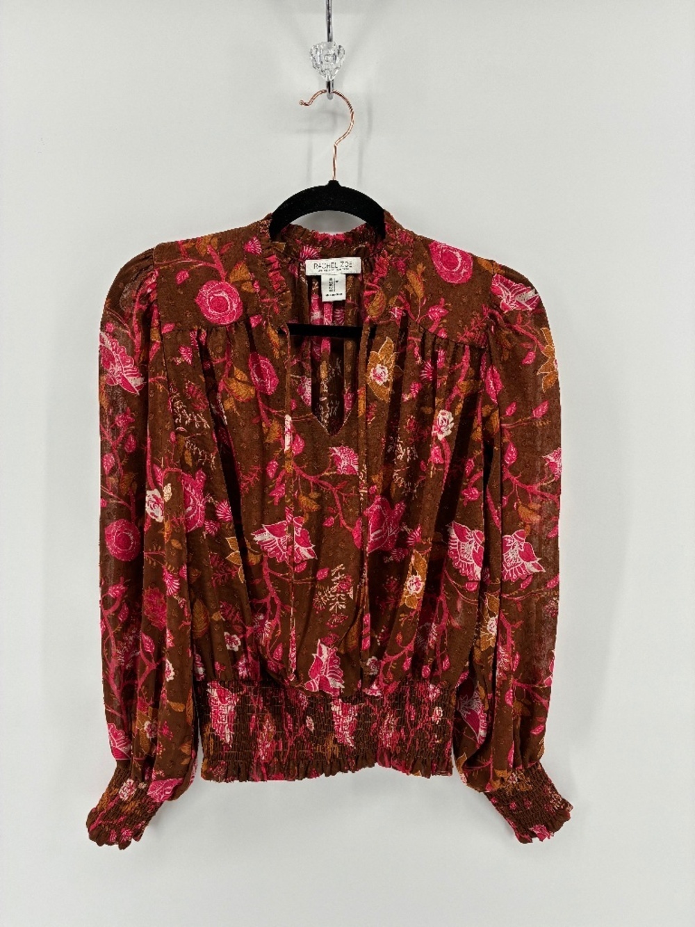 Rachel Zoe Floral Blouse in Brown and Pink Peasant Bohemian Spring